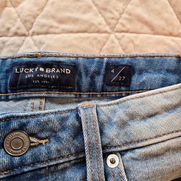 Lucky Brand The Roll Up Jeans Shorts Women's 4 Blue Distressed Festival Beachy - Picture 3 of 8